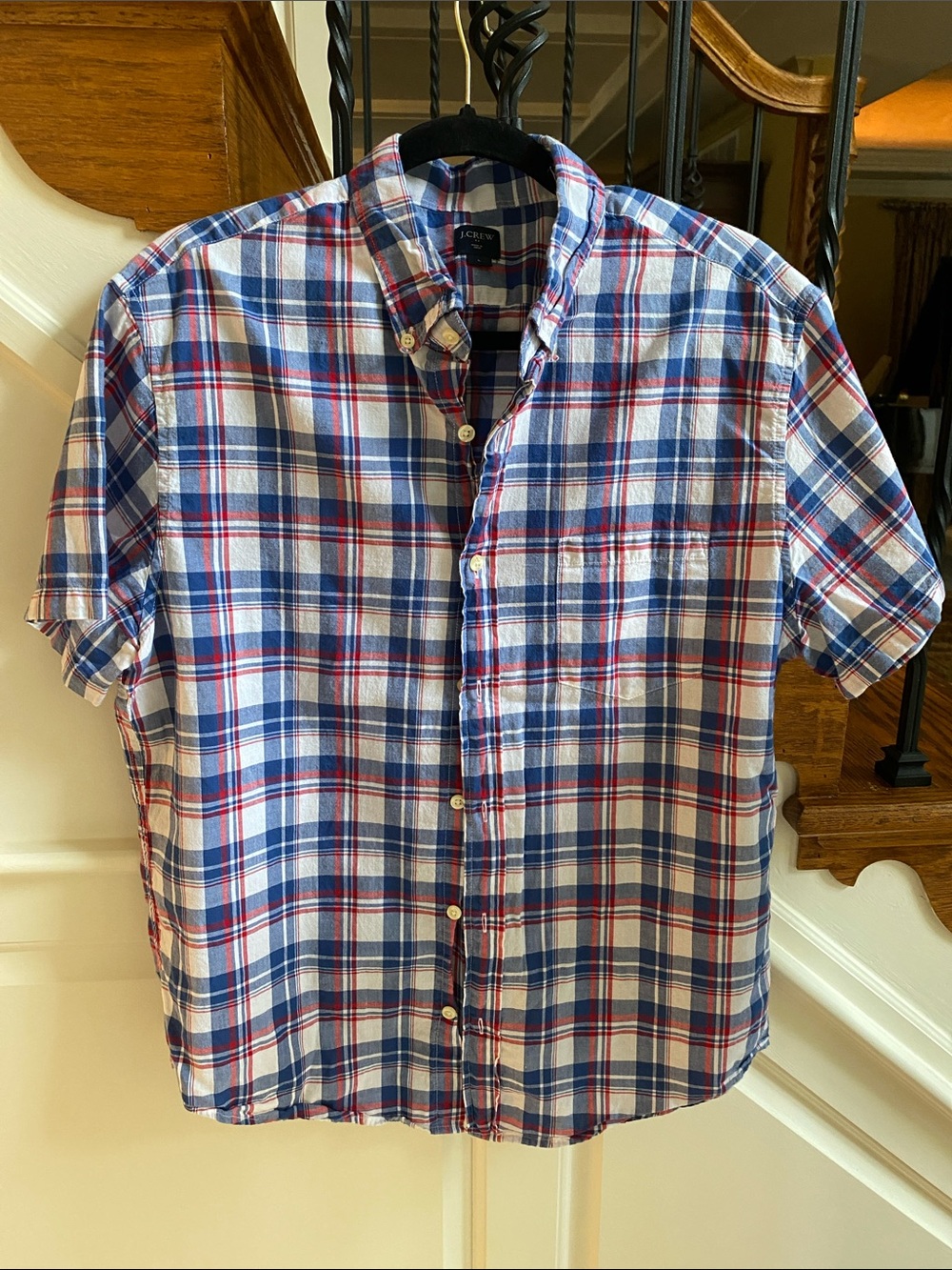 J. CREW Short Sleeve Plaid Shirt Blue/Red/White